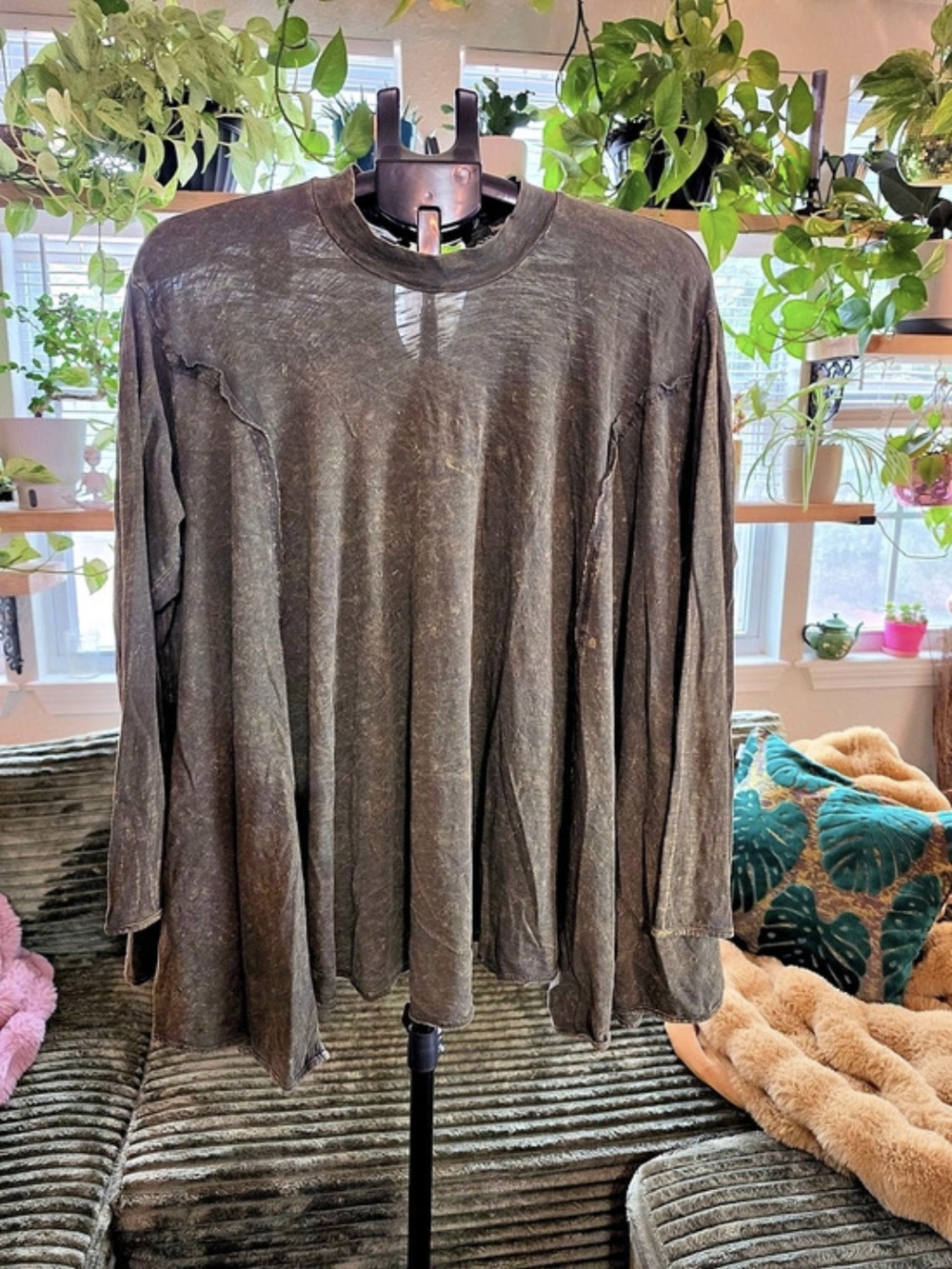 Altar’d State Mineral Wash Oversized Long Sleeve Tunic Top Boho SMALL
